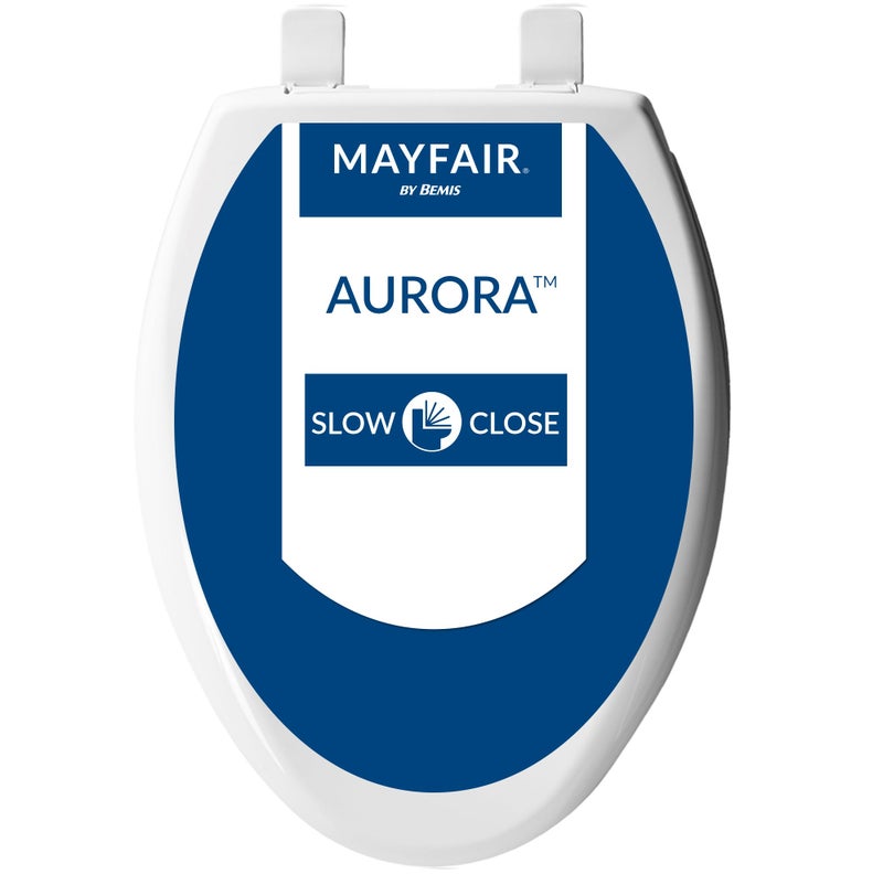 Mayfair Aurora Slow Close Toilet Seat, Easy Clean Hinges and Adjustable Perfect Fit Plastic Seat, Made in USA, Elongated, White - Image 1